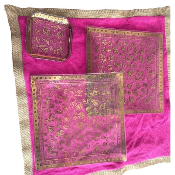 Georges Briard 3 Piece Clear Glass & Gold Plated Decorative Tray Set - Picture 15 of 16